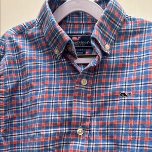 Vineyard Vines Men's Blue and Red Plaid Shirt
